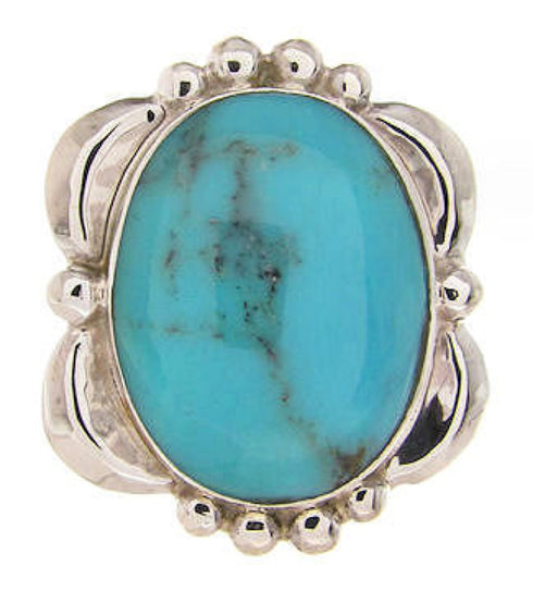 Southwest Genuine Sterling Silver Turquoise Ring Size 4-3/4 OS58929